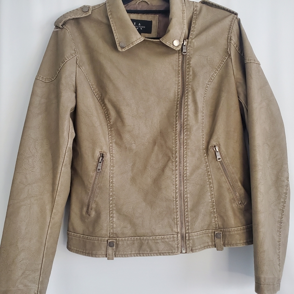 L.A. Coalition Size XL womens faux leather zip front cross-over bomber jacket